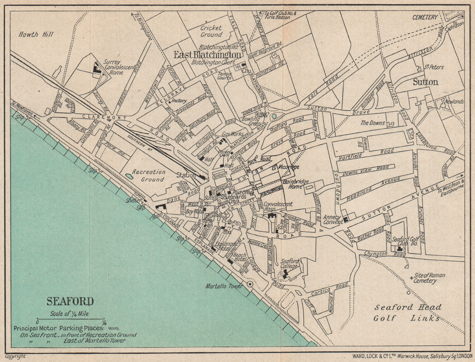 SEAFORD vintage town/city plan. Sussex. WARD LOCK 1947 old vintage map chart